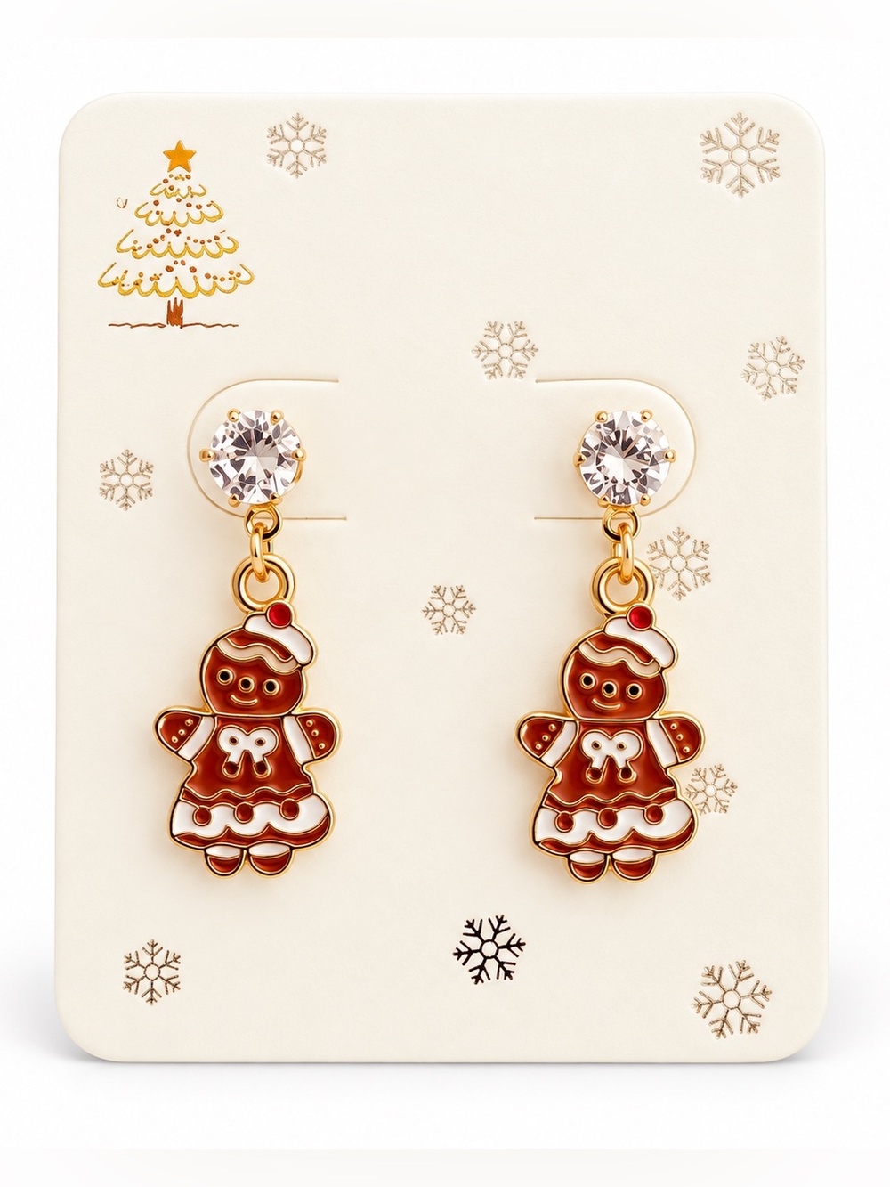 Gingerbread Santa Claus Hat Candy Cane Christmas 1.25" Red Rhinestone Earrings
